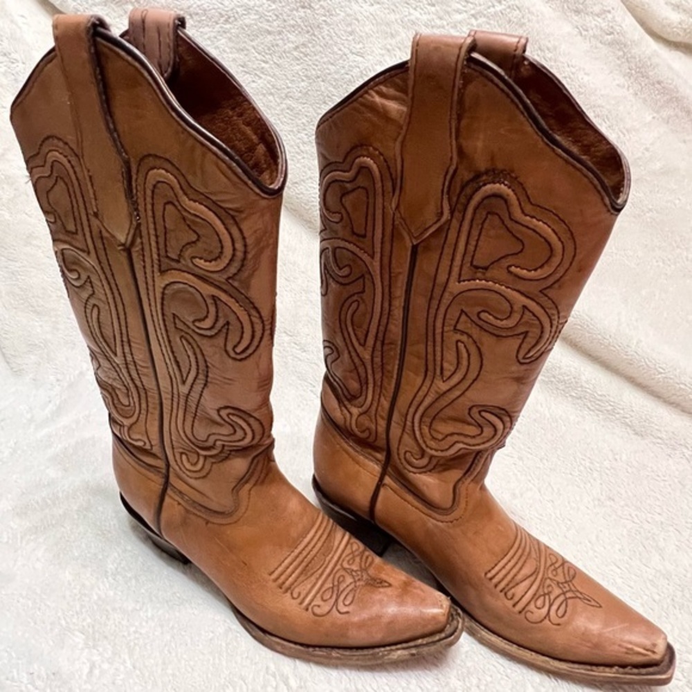 CIRCLE G BROWN SNIP TOE COWBOY BOOTS 7.5 - Picture 2 of 16